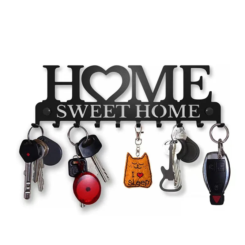Home Sweet Home Black Metal Key Holder & Wall Organizer