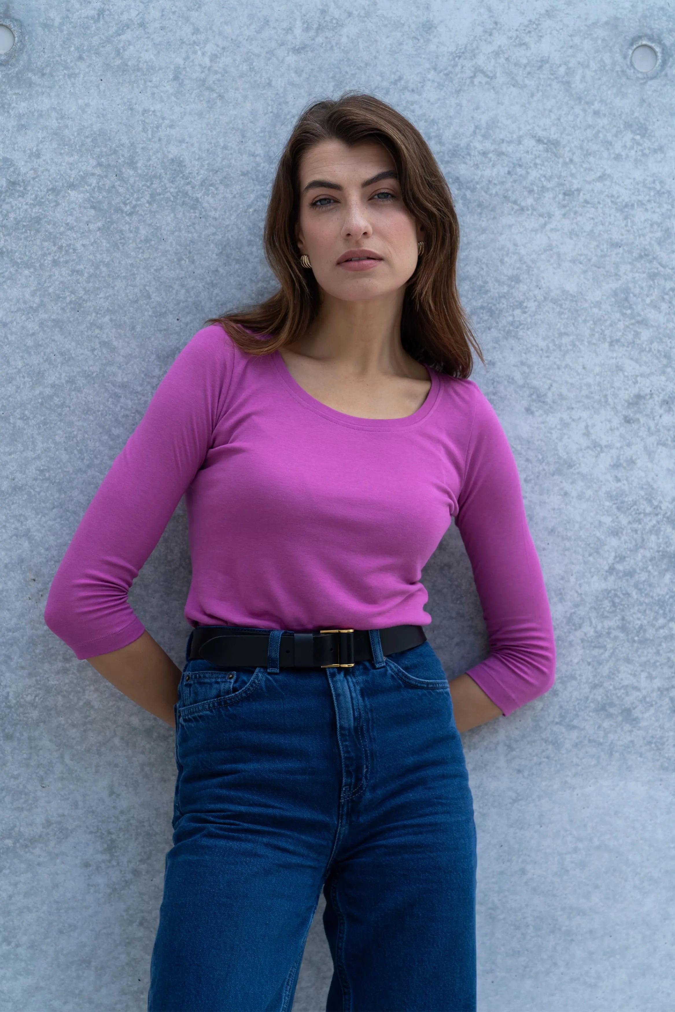 3/4 Sleeve Scoop Neck Cotton Modal Blend T-Shirt