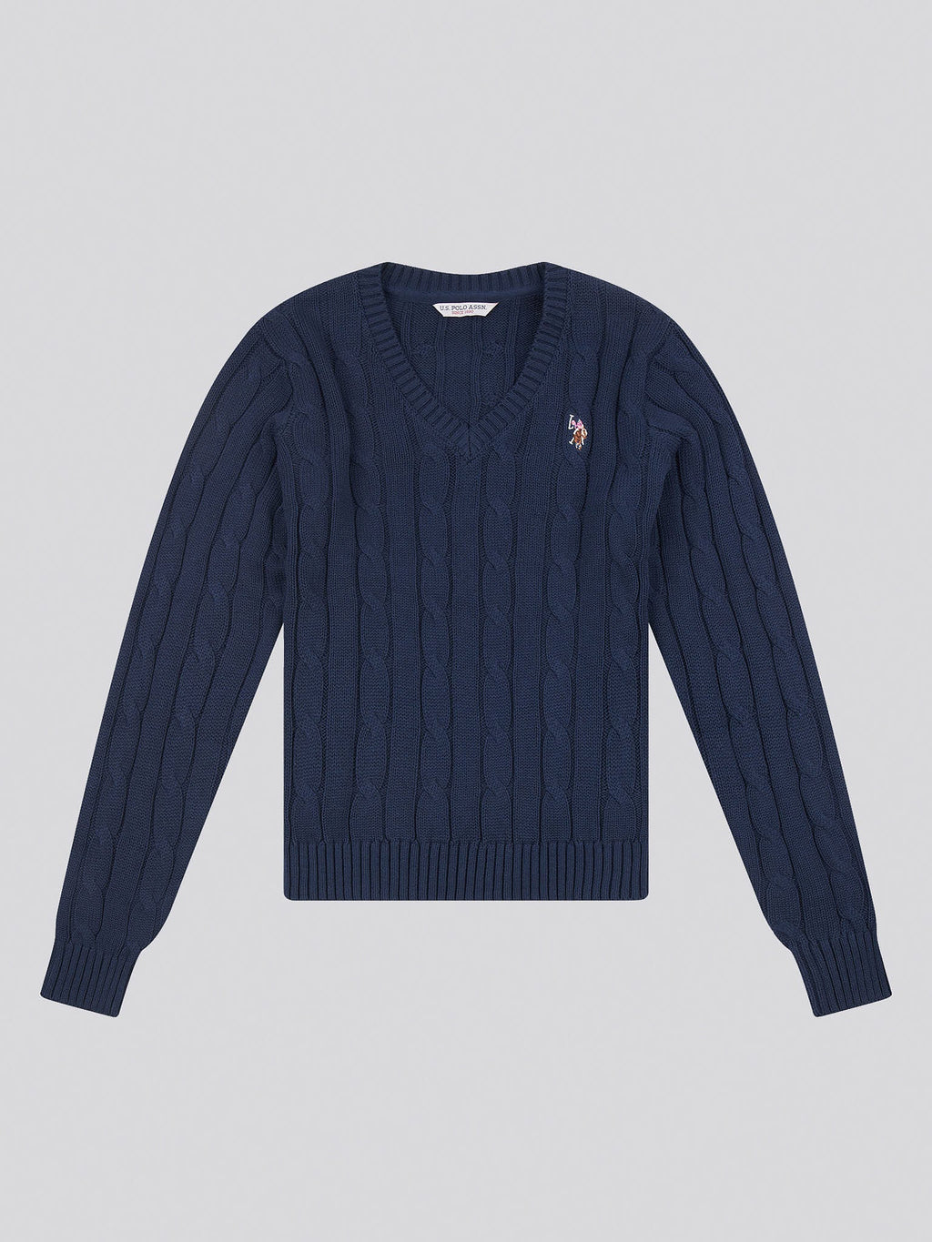 Womens V-Neck Cable Jumper Navy Iris