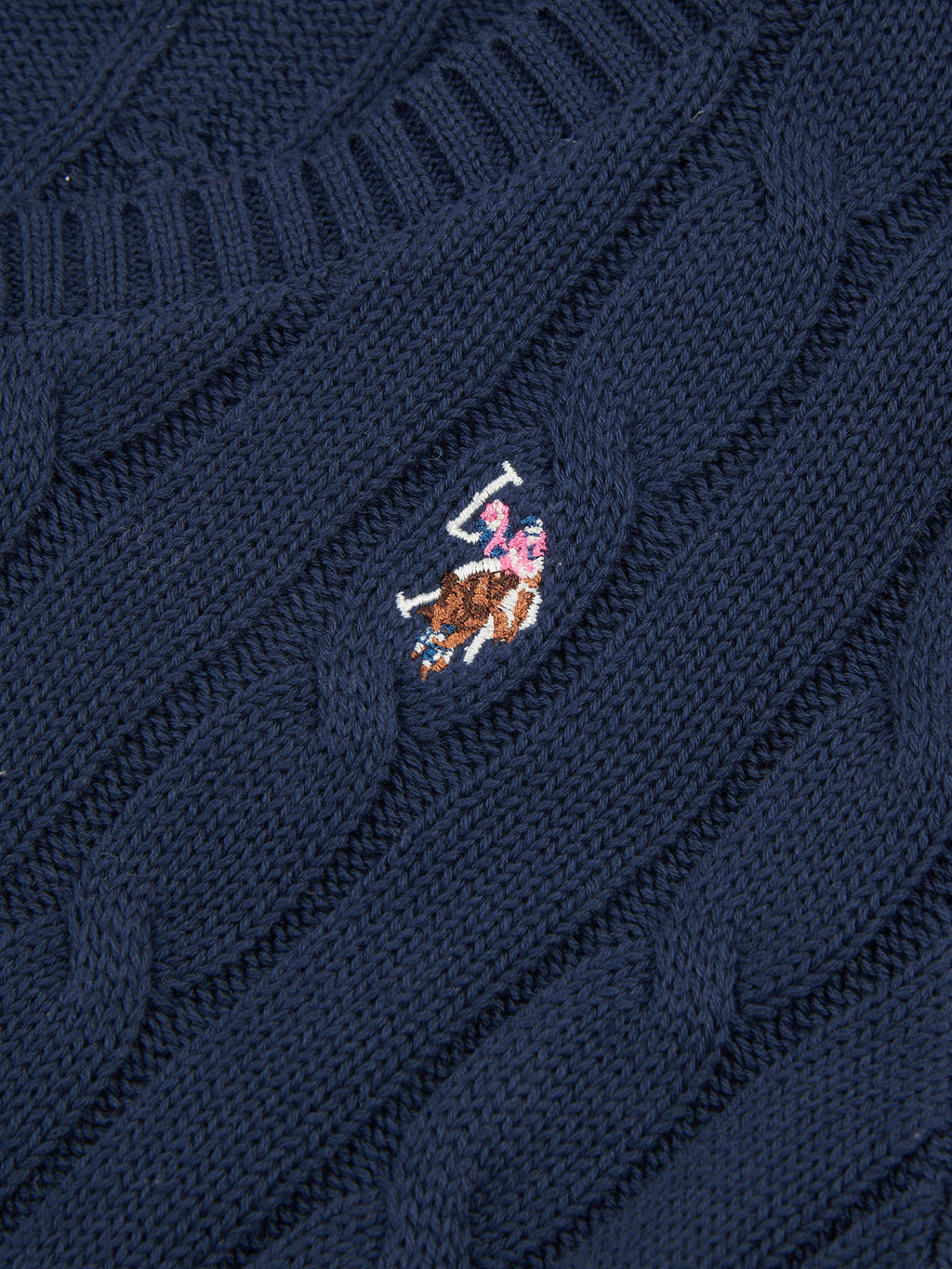 Womens V-Neck Cable Jumper Navy Iris