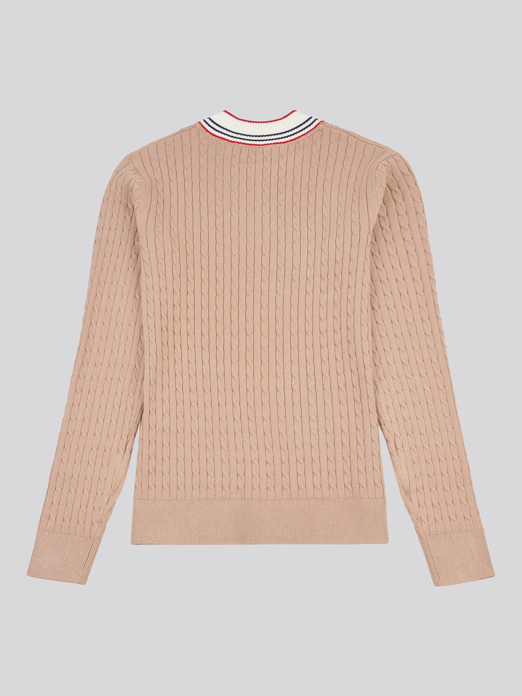 Womens Fine Cable Contrast V-Neck Jumper in Natural
